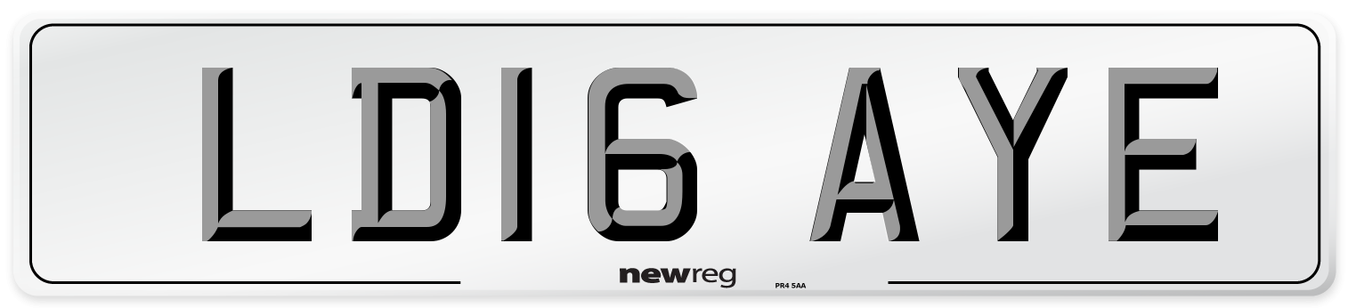 LD16 AYE Number Plate from New Reg